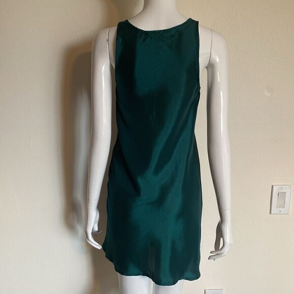 Anthropologie Ranna Gill Dark Emerald Green Satin Mini Dress Size XXS - Picture 6 of 9
